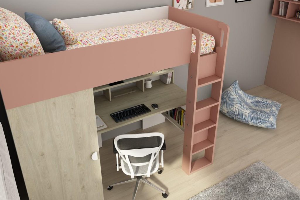 Slimme slaapkameroplossingen met halfhoogslaper en hoogslaper met bureau voor optimale benutting van ruimte in de kinderkamer