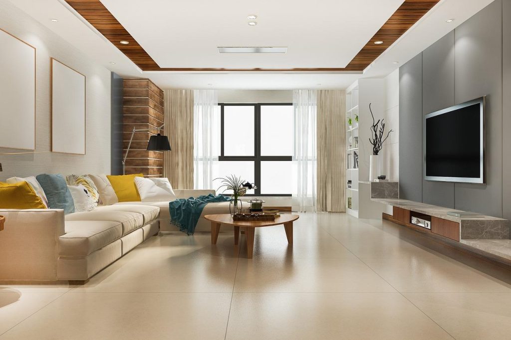 Moderne anhydrietvloer in Amsterdam woning met strakke, naadloze afwerking en minimalistische inrichting