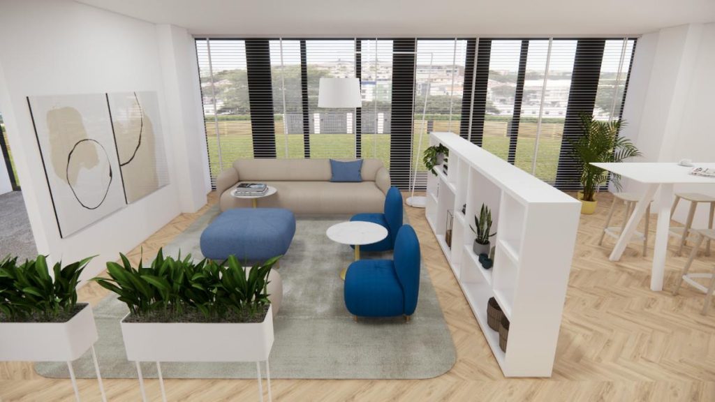 Moderne thuiswerkplek met professionele vloerafwerking en ergonomisch kantoormeubilair van Brokx Projectinrichting